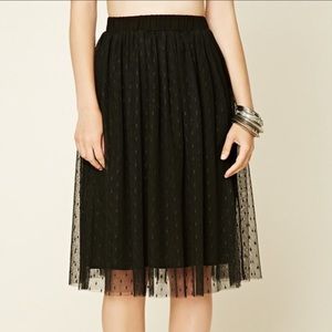 F21 polka dot mesh knee length skirt
